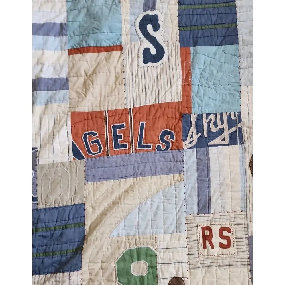 Vtg Patchwork Quilt Pottery Barn Kids Baseball Twin Comforter 90s Kids Bedroom